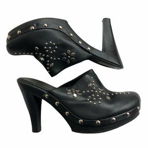 M.P.S. Womens black faux leather studded clog mules sz 8